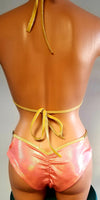 BS101-CORAL & GOLD TRIM Stone & Chain Booty Short set