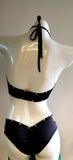 BK109DS-LOUIS VUITTON YELLOW Designer Lace up Top Bikini w/ Stone & Chain
