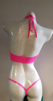 BK109DS-PINK CHANEL Designer Lace up Top Bikini w/ Stone & Chain