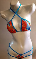 BK104-ORANGE BLUE Double Strap Bikini
