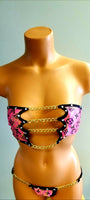 BK108DS-Designer Chain Tube Top Bikini w/ Stones