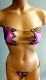 BK108DS-Designer Chain Tube Top Bikini w/ Stones