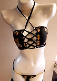 BK109DS-Designer Lace up Top Bikini w/ Stone & Chain