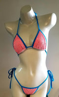 SCR101- NEON PINK TEAL BIAS Tie Side Bikini